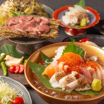 3時間飲み放題付き◎茜プレミアムコース5000円(税込)豪華お料理！海鮮５種盛りと信州牛ステーキ