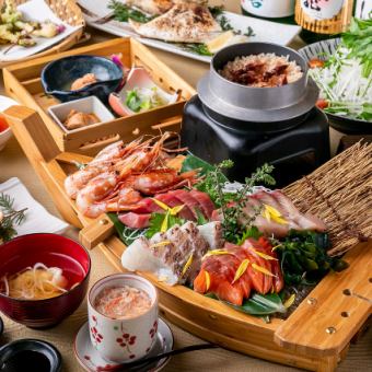【贅沢宴会】２H飲み放題付！豪華鮮魚4種盛・季節野菜の天ぷら等　全11品⇒6000円税込