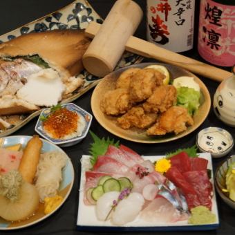 [Hokkahoka in a salt pot ~ Natural sea bream grilled in a salt pot course] Total of 6 dishes including 2 hours of all-you-can-drink 4,000 yen