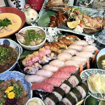 【在美乐剧场享用寿司】15道菜，包括7种握寿司（含特级蓝鳍金枪鱼腩）& 2小时畅饮♪ 6050日元（含税）