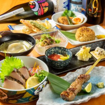 [Okayama Enjoyment Course] 8 dishes including seared Spanish mackerel and Chiya beef diced steak skewers, 120 minutes with all-you-can-drink for 6,000 yen