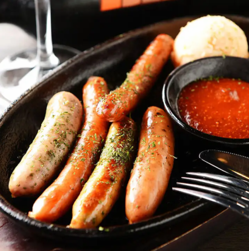 Assortment of 5 types of grilled sausage