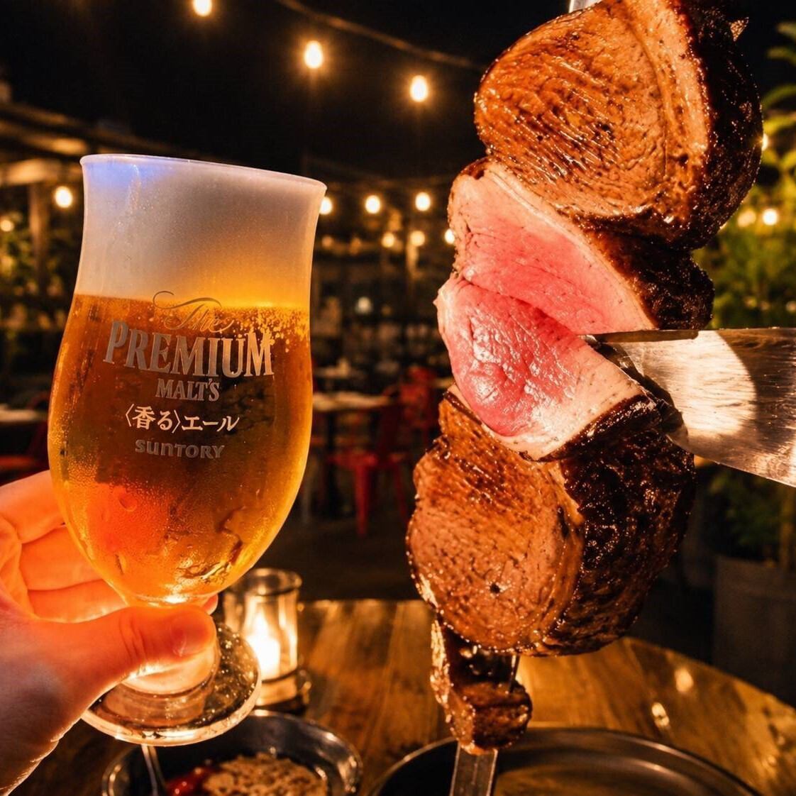 4種の生ビールをブラジル式バーベキューで乾杯!!