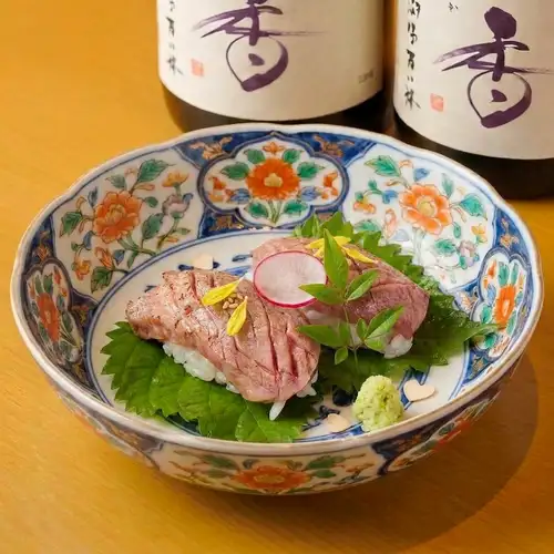 Rare cut! Seared rump steak sushi
