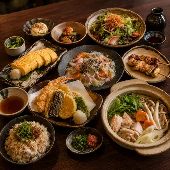 ■3小時暢飲“精選套餐”，主菜選任！包含九州當地特色雞肉火鍋、名菜烤串等<共8道菜> 原價4500日元 ⇒ 現價3500日元