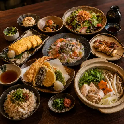 ■3小時暢飲“精選套餐”，主菜選任！包含九州當地特色雞肉火鍋、名菜烤串等<共8道菜> 原價4500日元 ⇒ 現價3500日元