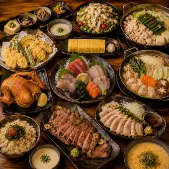 ■3小時暢飲「尊享套餐」：和牛牛排、刺身拼盤、4道主菜任選等 <共11道菜> 7000日圓 ⇒ 6000日圓