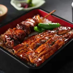 Eel (half a tail) and Kurobuta pork yakitori rice bowl
