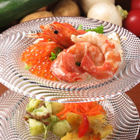 We pride ourselves on our seafood. Enjoy it with wine, such as blackthroat seaperch and shrimp.