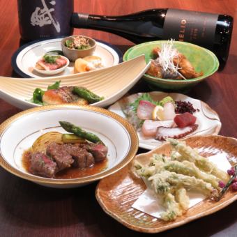 【迎賓、送別會套餐】特選牛排等菜餚及2小時無限量暢飲5,000日元/僅食物3,500日元（含稅）
