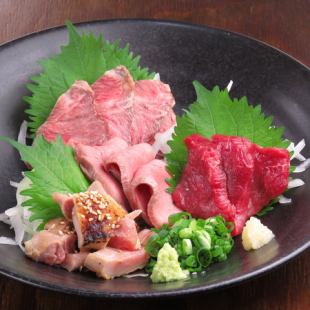 Assortment of 4 types of meat sashimi