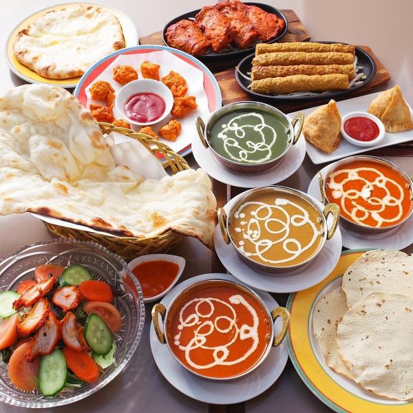 3h飲み放題◆ナン＆カレー食べ放題含む8品『カレー食べ放題コース』3900円(税込)