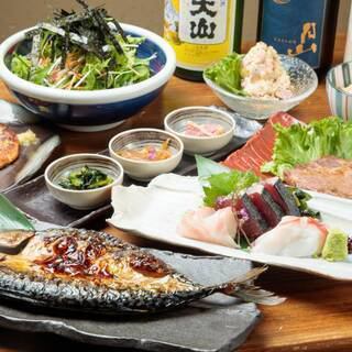 岩中豚肩ロース塩焼きなど自慢の料理を楽しむ【定番コース】全8品2時間飲み放題付4950円(税込)