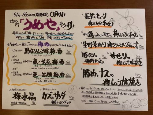 【今月はうめや】期間限定♪毎月違った食材を愉しめます