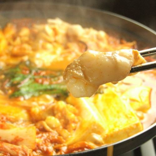 Korean hot pot with domestic beef offal