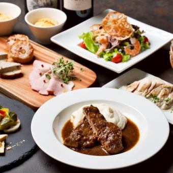 【フィガロ満足コース】 ¥3500 (料理のみ)信州福味鶏/信州米豚メイン料理