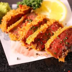 Rare beef tongue cutlet