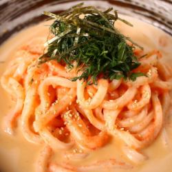 Cold udon noodles with sea urchin cream and cod roe