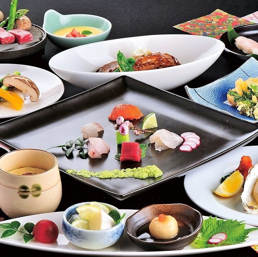 天草みやび鯛や馬刺し等、熊本の美味しい食材を織りなしたコース