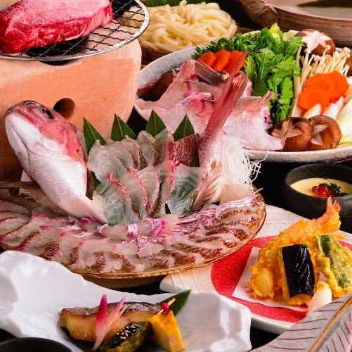 天草みやび鯛や馬刺し等、熊本の美味しい食材を織りなしたコース