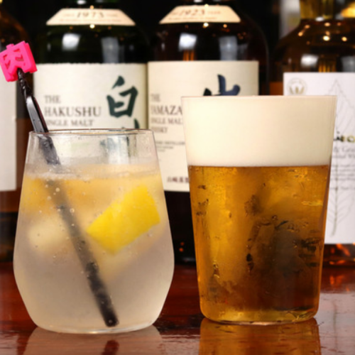 Served with dishes such as draft beer, sake and shochu