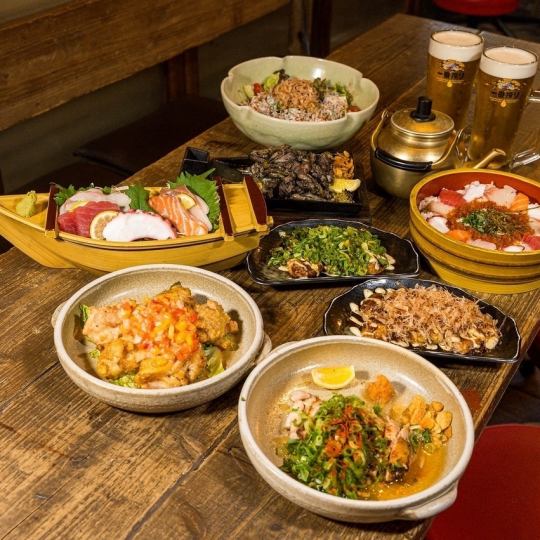 [Ryofu Full Stomach Course] Includes 150 minutes of all-you-can-drink, seafood sashimi, seared chicken, fried chicken with salsa sauce, and 10 other dishes for 4,500 yen