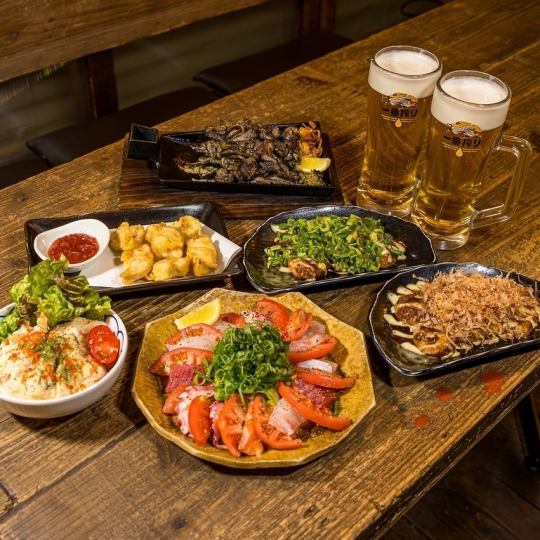 [Refreshing Course] Includes 120 minutes of all-you-can-drink ◆ Seafood carpaccio, grilled octopus, chicken tempura, charcoal grilled dishes, and more for a total of 9 dishes for 4,000 yen