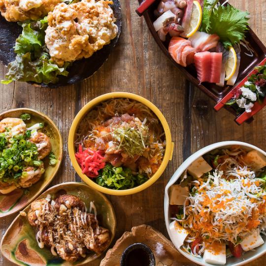 [Manka Value Course] Includes 120 minutes of all-you-can-drink. 8 dishes including seafood sashimi, grilled octopus, and mentaiko udon noodles for 4,000 yen