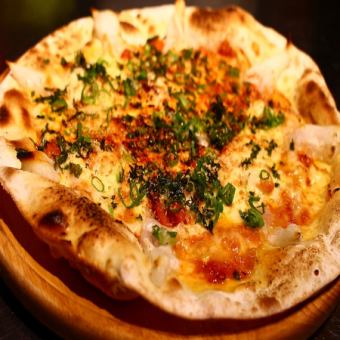 Korean-style pizza with rice cakes and kimchi