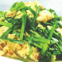 Stir-fried chives and eggs / Stir-fried wood ear mushrooms and eggs / Vinegared spinach and peanuts / Vinegared jellyfish