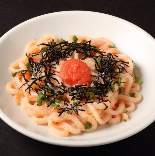 Hakata specialty, chewy udon noodles with spicy cod roe