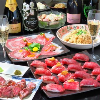 Enjoy Japanese Kuroge Wagyu beef and sea urchin delivered directly from Tsukiji market [all-you-can-drink included] Yoshinikku course, 8 dishes, 5,000 yen