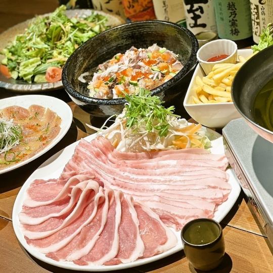 [Welcome and farewell party course] 2 types of mochi pork, 5 dishes including shabu-shabu + 2 hours of all-you-can-drink included 2900 yen ⇒ 2700 yen with advance reservation