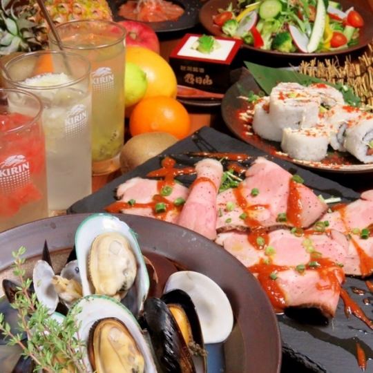 [Grade UP★Premium Course] 3,800 yen with all-you-can-drink for 2 hours of 6 dishes including steamed shellfish and sushi rolls ⇒ 3,500 yen with advance reservation