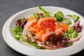 Atlantic salmon and salmon roe carpaccio