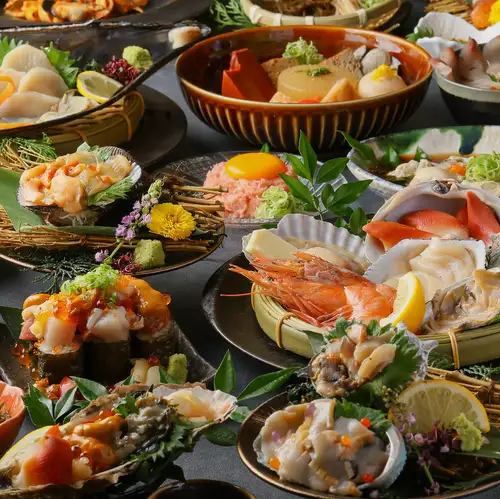 旬の野菜、四季の鮮魚、活き貝料理