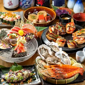 海鮮浜焼き付!!【女子会・宴会に◎】貝と鮮魚のお造りもおでんも 浜焼き堪能コース 全18品