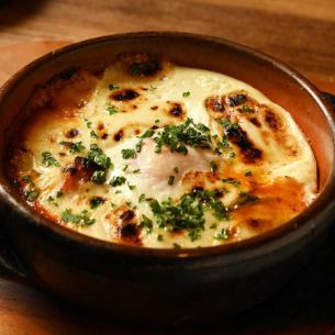 Colorful vegetables, bacon and dragon eggs oven baked