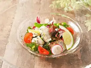 炙りハモと夏野菜の磯海苔ジュレ～ライムの香り～