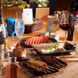 2 hours all-you-can-drink included [8 skewers assortment + 2 types of carefully selected skewers, full banquet plan (total 17 dishes)] 5,000 yen/person (tax included)