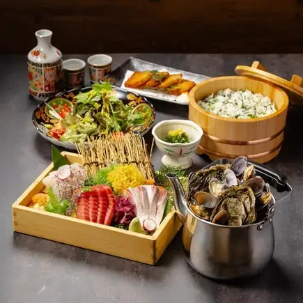 名物刺身×牡蠣蒸し&ちりめんご飯を堪能【定番トロ壱コース】全6品120分飲み放題付き