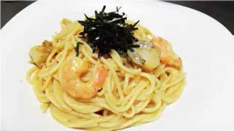 海老と帆立の明太子クリームスパゲッティ