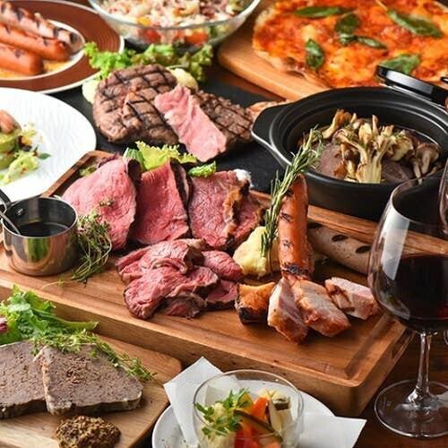 【最受歡迎】「牛排、肉類壽司、烤牛肉等50種菜餚的無限暢飲套餐」3小時無限暢飲4,500日元⇒3,500日元含稅