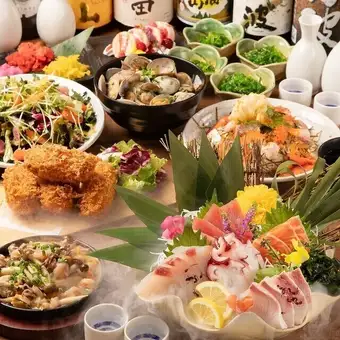 【3H飲放】産直旬魚の逸品やマグロ頬肉ステーキに海鮮焼きそば含む『凜』全7品4890円⇒4000円