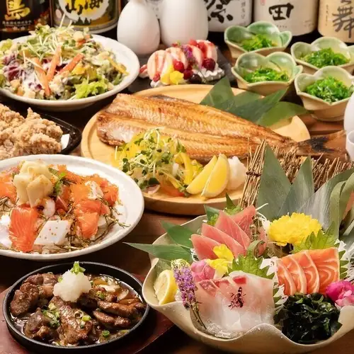 【3H飲放】豪華直送鮮魚刺盛×海鮮バターやザンギ含む北海和食『雅』全8品5480円⇒4800円