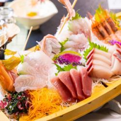 Five pieces of raw fish sashimi