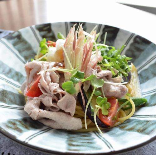 季節限定　夏野菜と薬味たっぷり豚しゃぶおろしポン酢パスタ