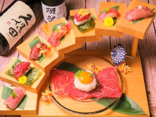 Great for social media! Luxurious! Meat sushi with staircase