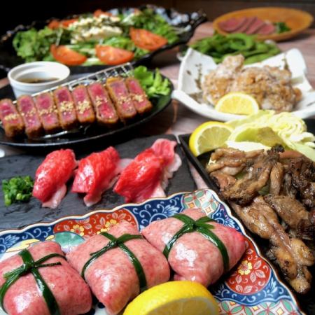 Charcoal-grilled seseri/meat sushi/with green onion and salt tied tongue [tied tongue course] 4,980 yen with all-you-can-drink included