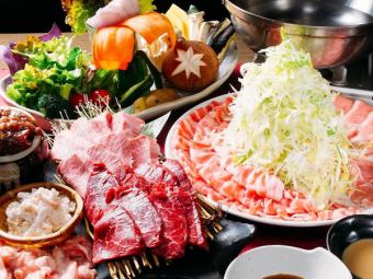 【前日預約】涮鍋火鍋（北海道豬肉）+肉套餐12道菜合計5500日元→4500日元